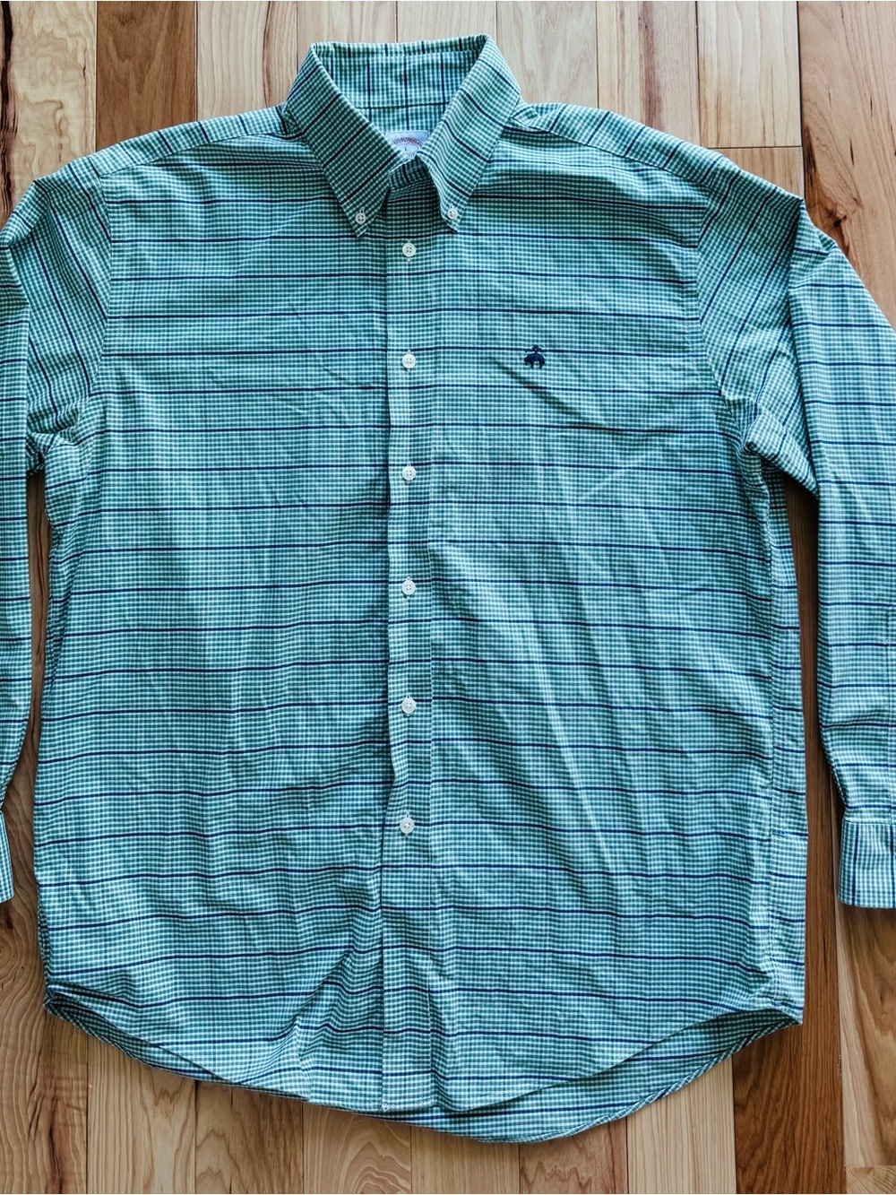 Brooks Brothers Green and White Check Button-Down Shirt Large